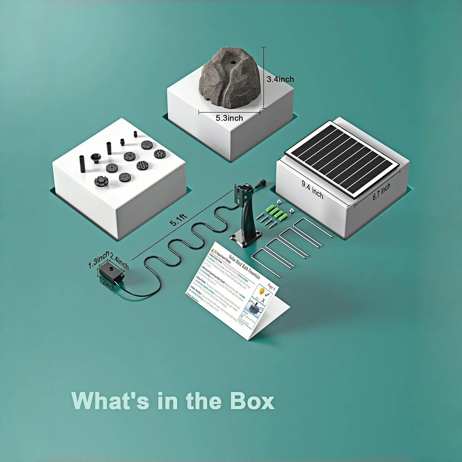 Realistic Granite Rock Solar Bird Bath Fountain