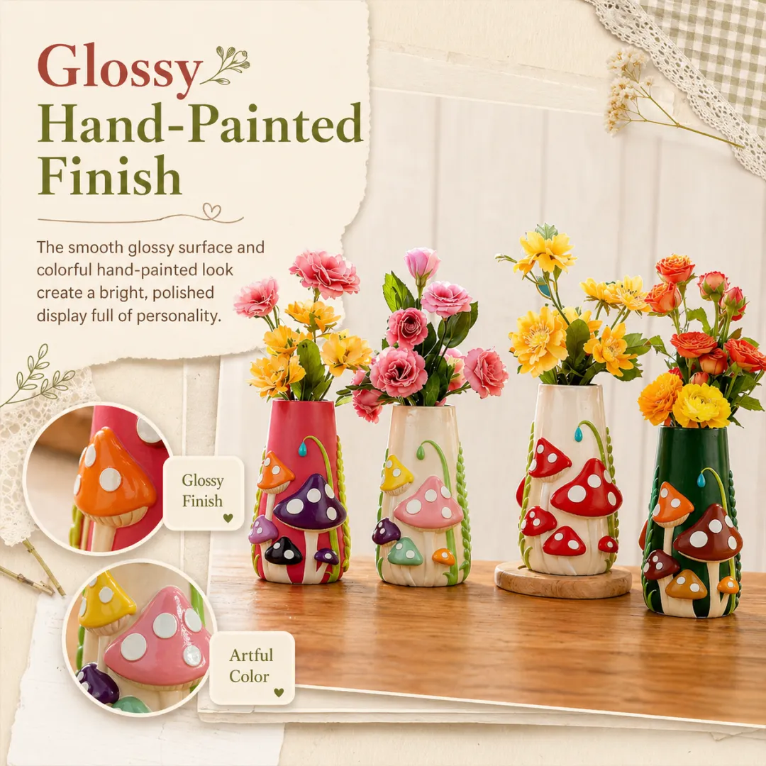 Mushroom Meadow Hand-Painted Vase Collection
