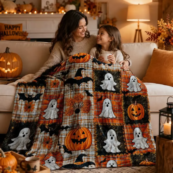 🎃🔥Halloween Pumpkin & Bat Flannel Throw Blanket, Soft Lightweight Cozy Blanket for Sofa & Bed(✨Buy 2 Free Shipping)