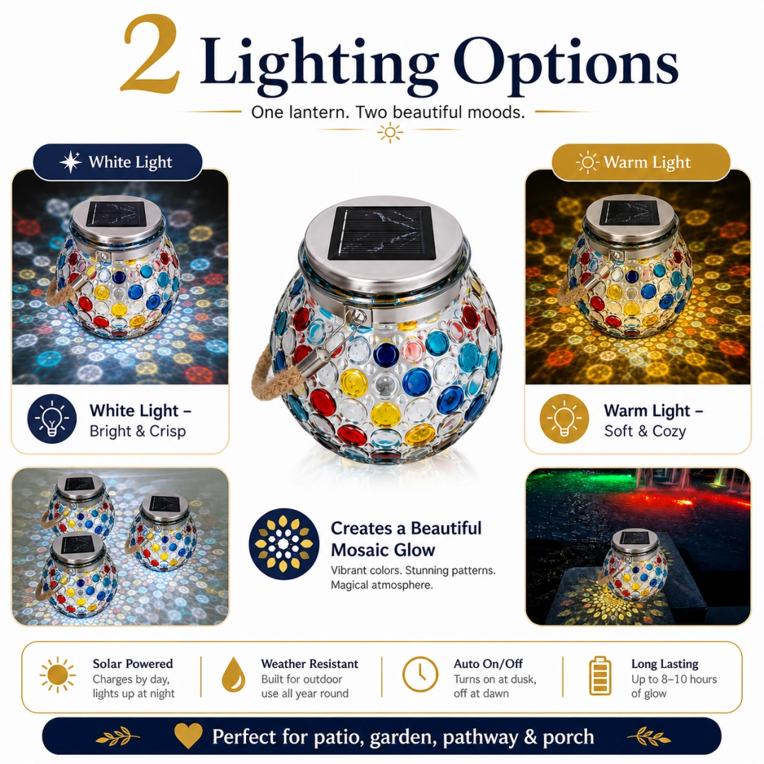 1pcs/Solar Mosaic Glass Lantern, Colorful Hanging Outdoor Garden Light