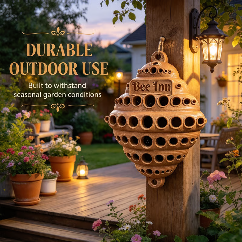 🐝 Bee Inn Hanging Bee Hotel  Rustic Solitary Bee House Pollinator Nesting Shelter for Garden Decor