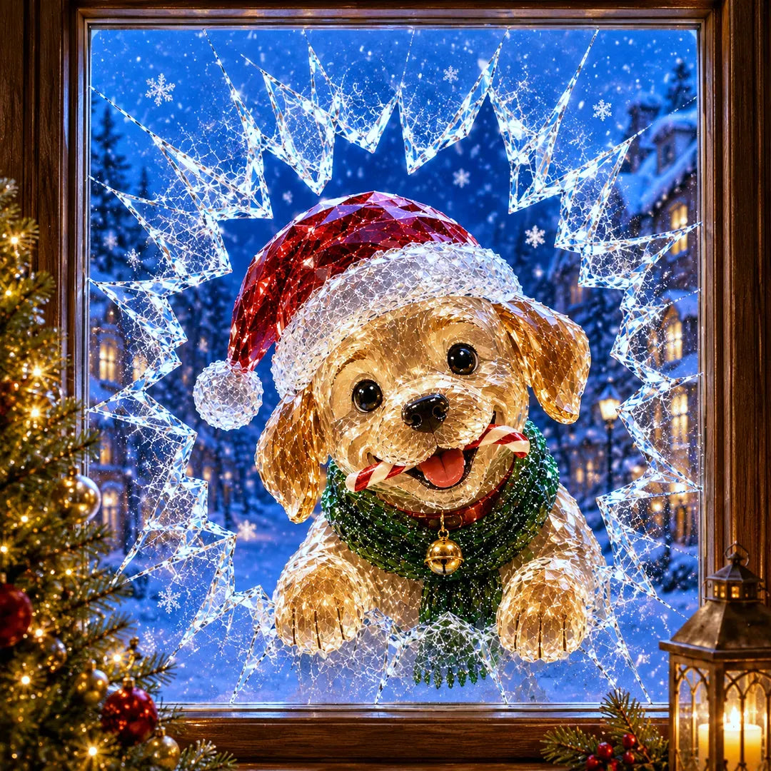 🎄Crystal Christmas Break-In Window Decal | 3D Shattered Glass Illusion with Sparkling Holiday Characters for Magical Window Decorations ✨🎅
