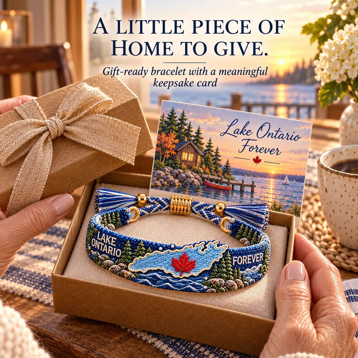 🌊 Lake Ontario Forever Embroidered Bracelet |Meaningful Message & Gift-Ready Keepsake Box 🍁