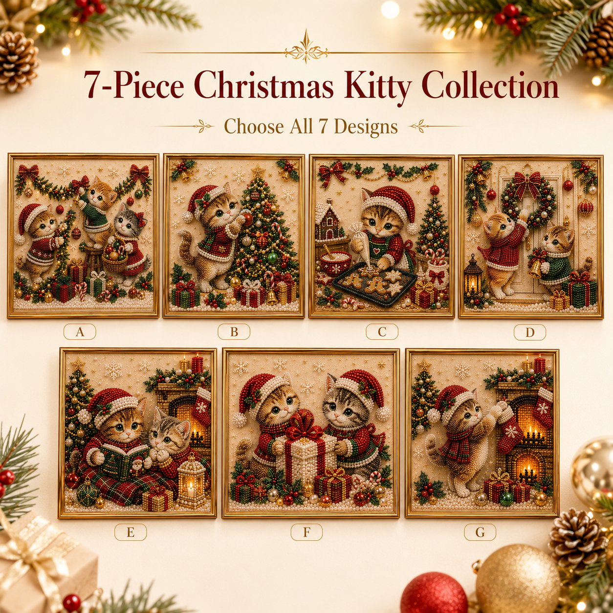 🎄🐾 Premium 3D Pearl Christmas Kitty Art Kit | Luxury Flocked Canvas with Scratch-Resistant Non-Fading Pearl Beads DIY Holiday Decor 🎅🐱❄️
