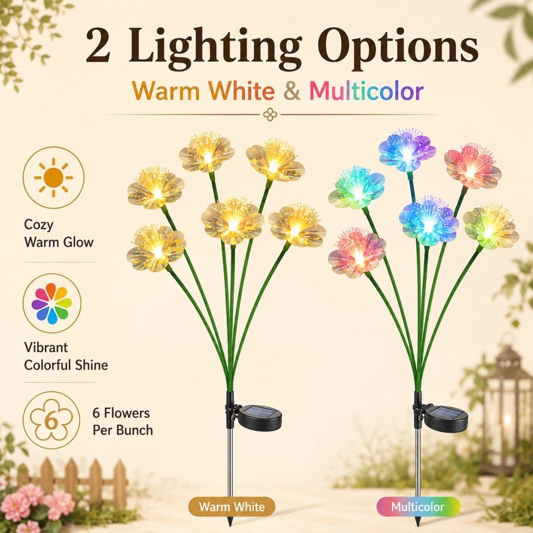 Solar Flower Garden Stake Light, 6-Flower Bouquet