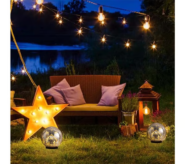 8 Inch Crackle Glass Light Ball | 360° Starry Scene LED Decorative Orb with 6/18 Hour Timer for Christmas Home Decoration