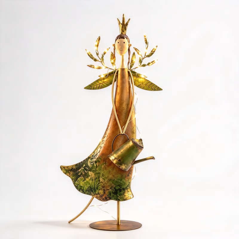🧚‍♀️Vintage LED Garden Angel Statue 🍃 Rustic Metal Yard Decor