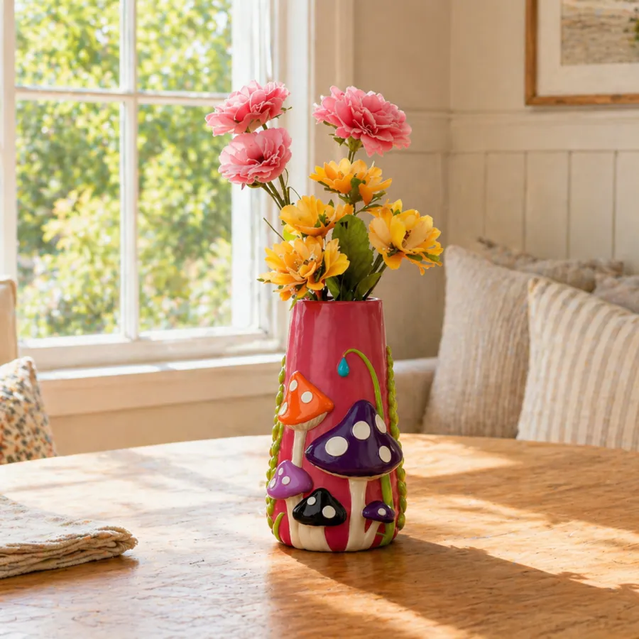 Mushroom Meadow Hand-Painted Vase Collection