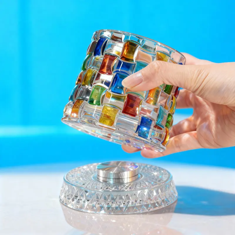 Hand-Painted Embossed Rotating Whiskey Glass – Minimal Luxury Crystal Tumbler with Smooth Spin Design