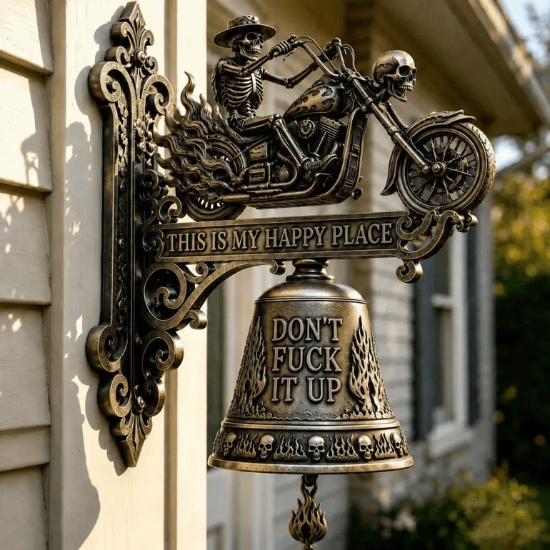 ⏳ Last Day 49% OFF – 💀🐎 Grim Reaper Horseman Wall Bell | “This Is My Happy Place” Gothic Skeleton Rider Bell with “Don’t Fuck It Up” Statement 🔔🖤