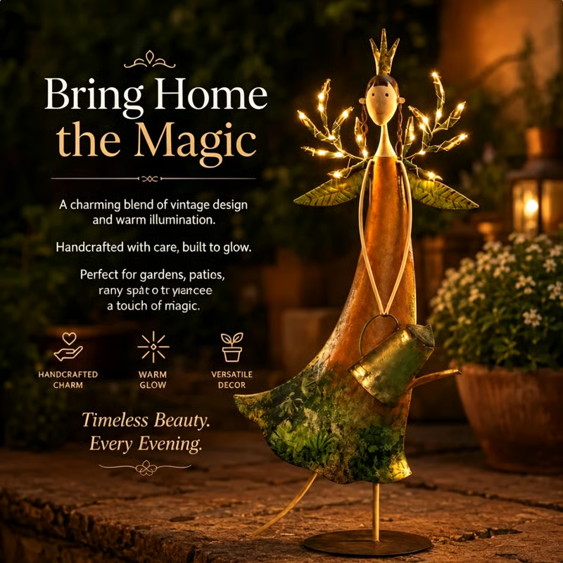 🧚‍♀️Vintage LED Garden Angel Statue 🍃 Rustic Metal Yard Decor