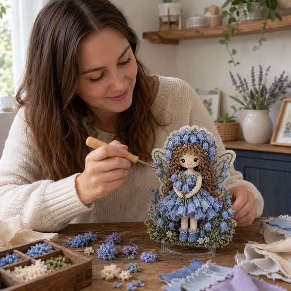 🔥 LAST DAY 49% OFF – 🌸🧚‍♀️ Flower Fairy 3D Fabric Poke Art Kit | No-Sew Fluffy Fabric Craft with Raised Floral Texture & Display-Ready Fairy Decor ✨