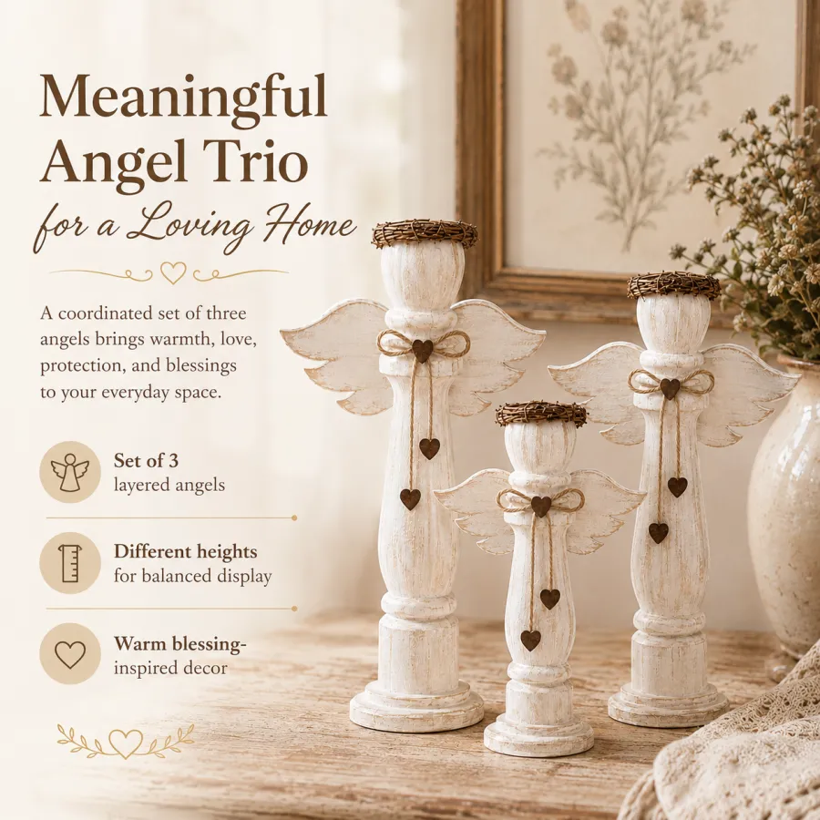 Vintage Wooden Angel Trio Figurines