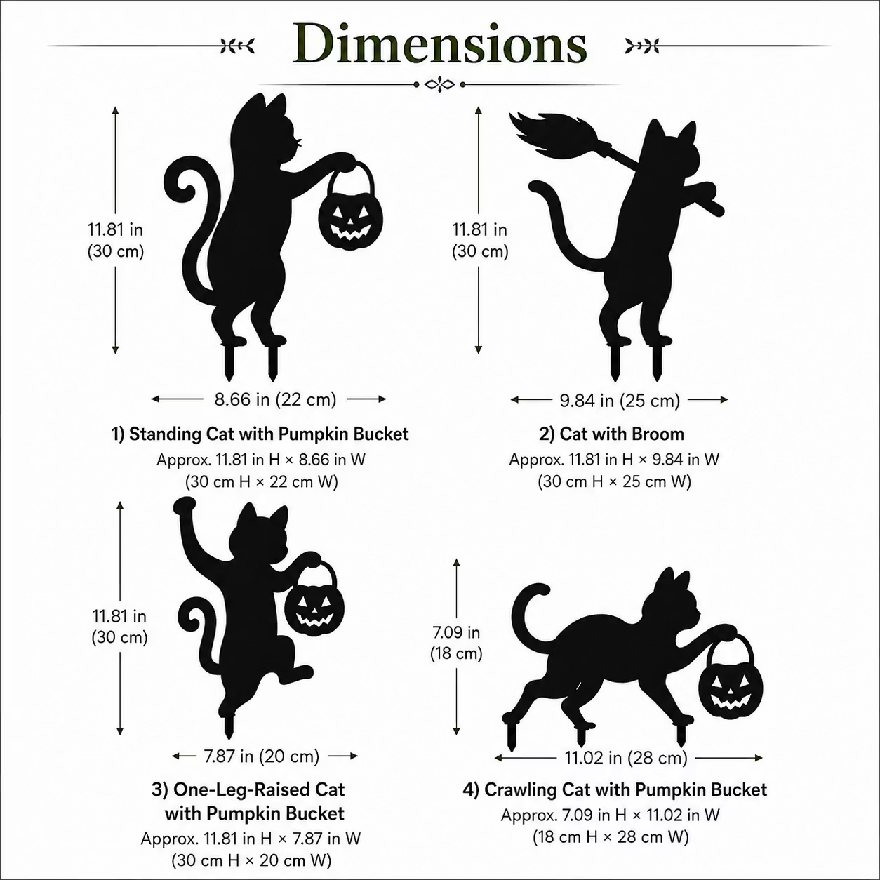 Playful Metal Black Cat Garden Stakes, Set of 4