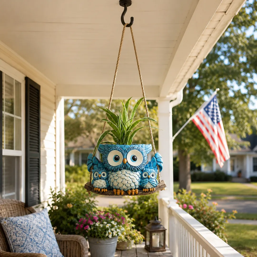 Owl Family Hanging Planter