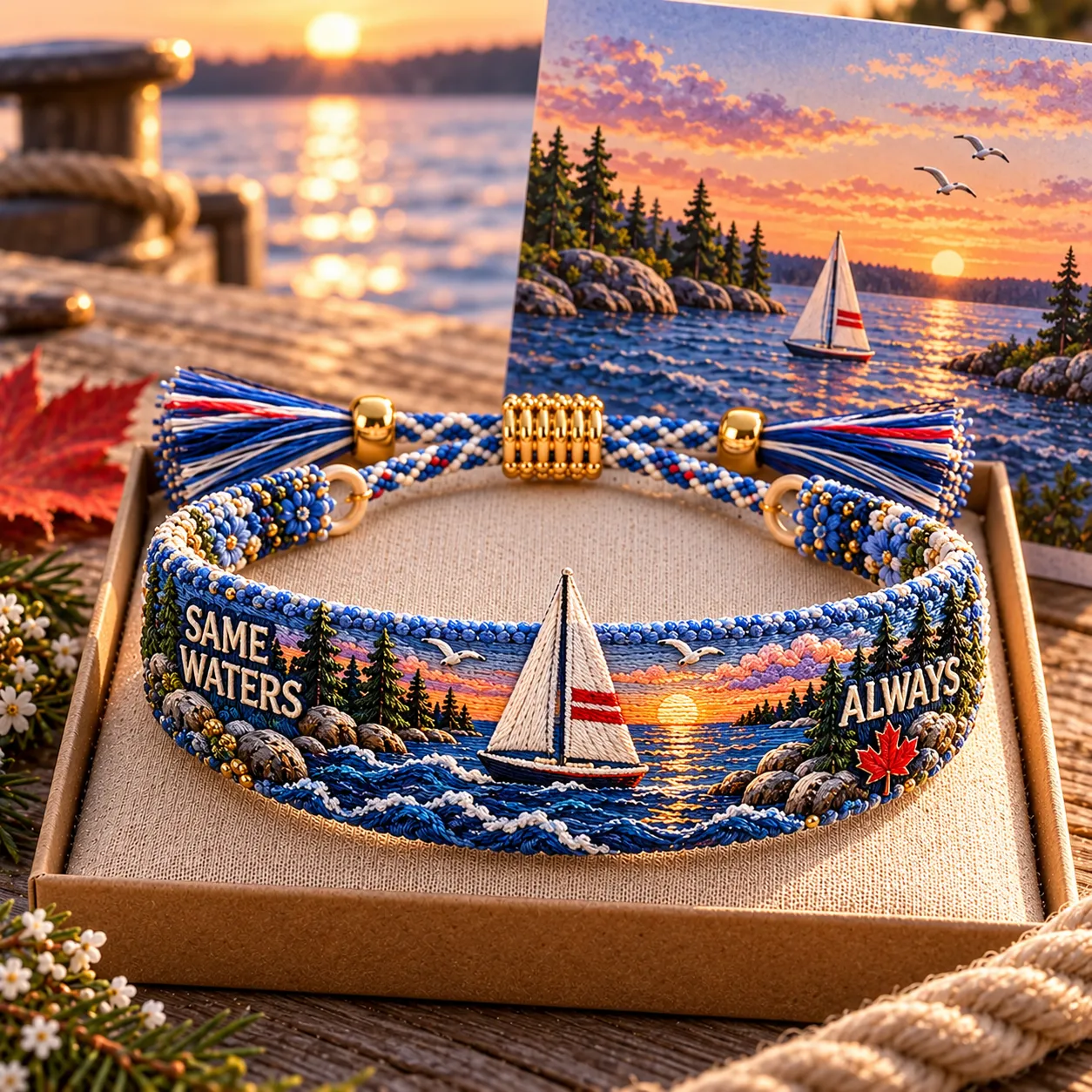 🌊 Lake Ontario Forever Embroidered Bracelet |Meaningful Message & Gift-Ready Keepsake Box 🍁