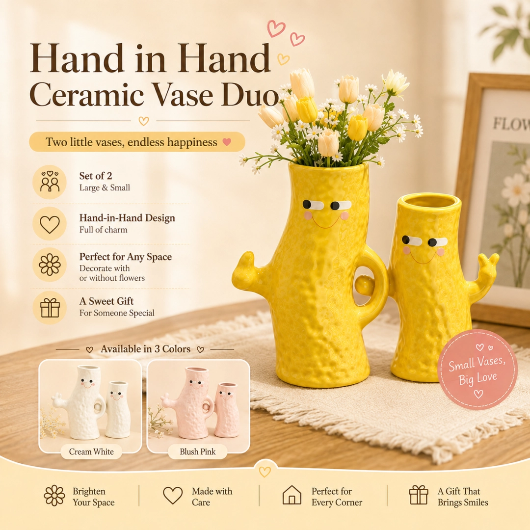 Hand in Hand Ceramic Vase Duo 🌼