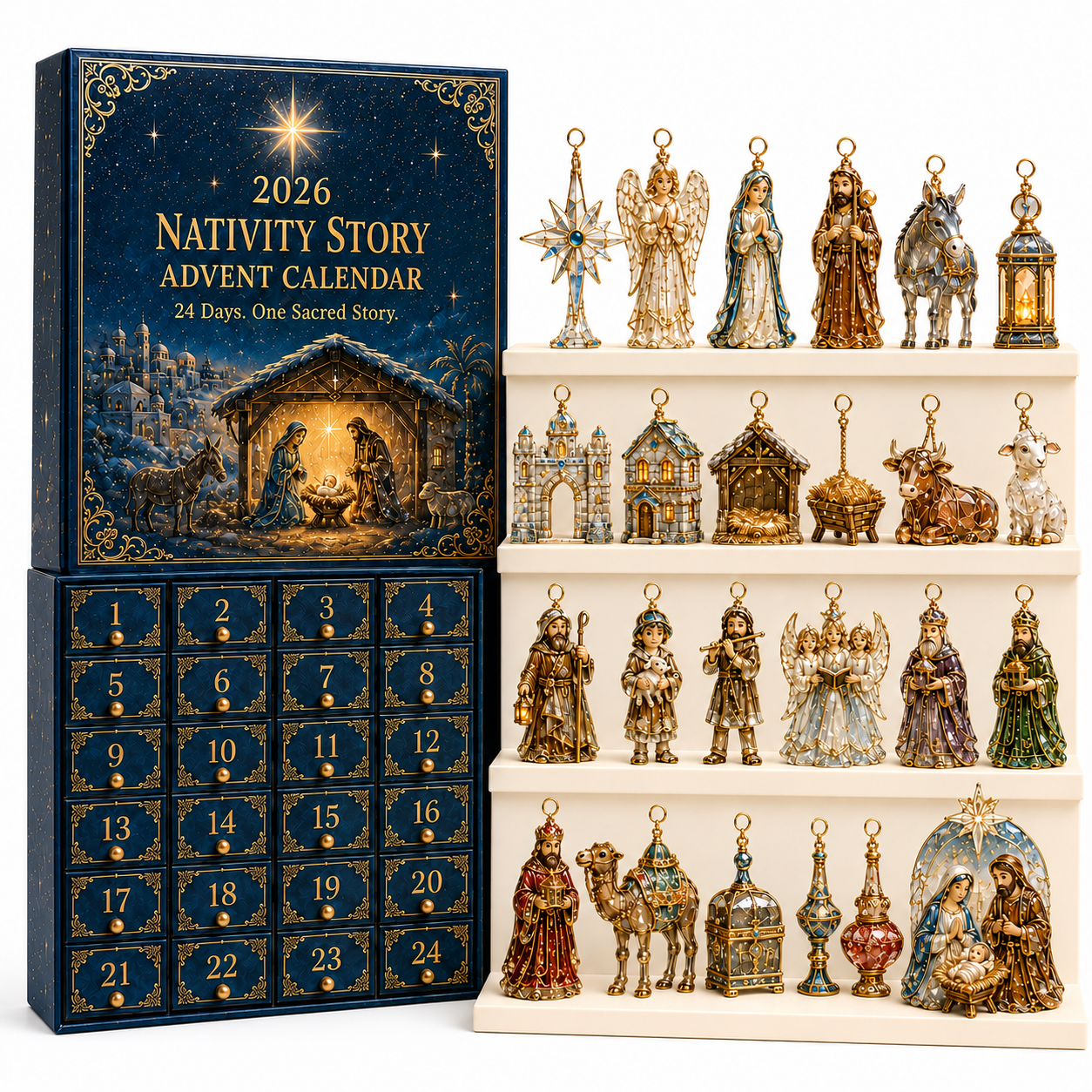 2026 Nativity Story Advent Calendar – 24-Day Christmas Countdown Ornament Set