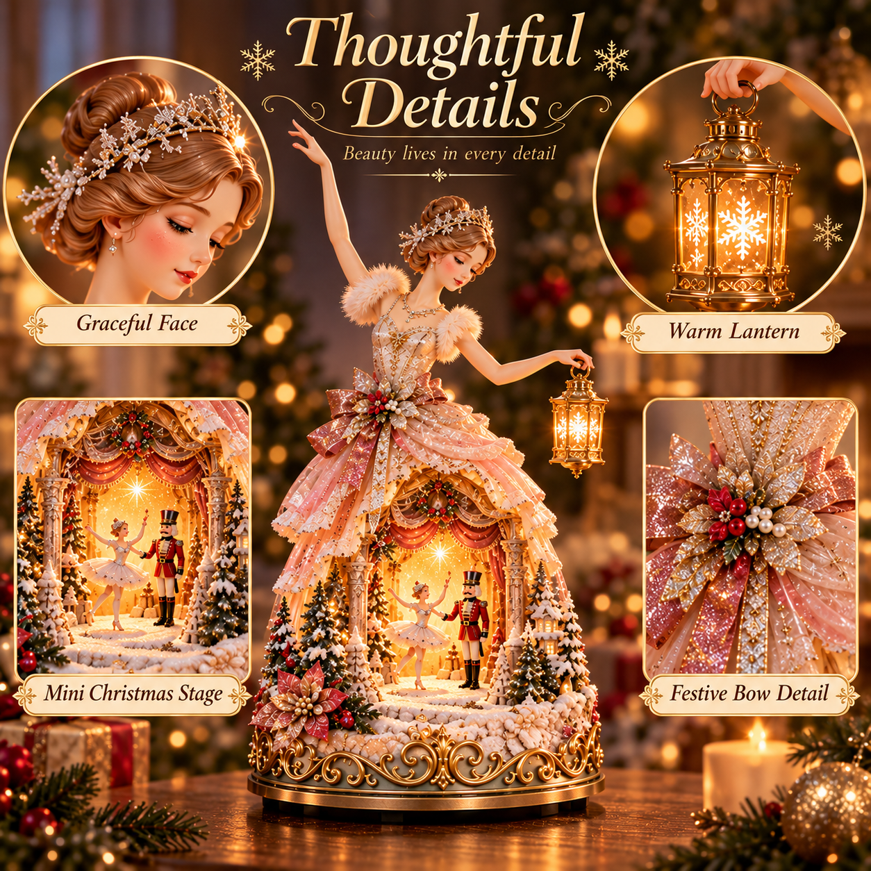 Winter Ballerina Story Lamp detailed features