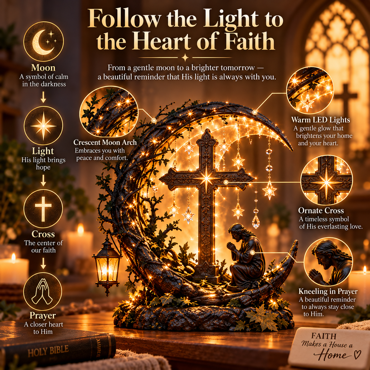 Illuminated Cross Prayer Tabletop Decor