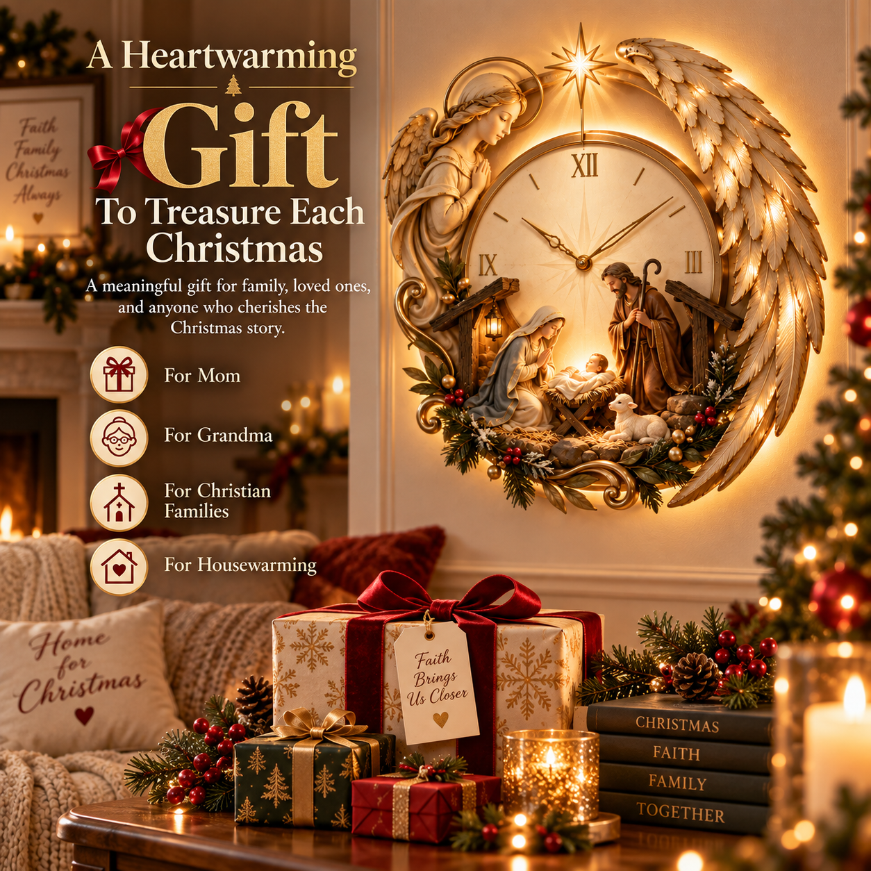 Bethlehem Angel Nativity Glow Clock Christmas gift
