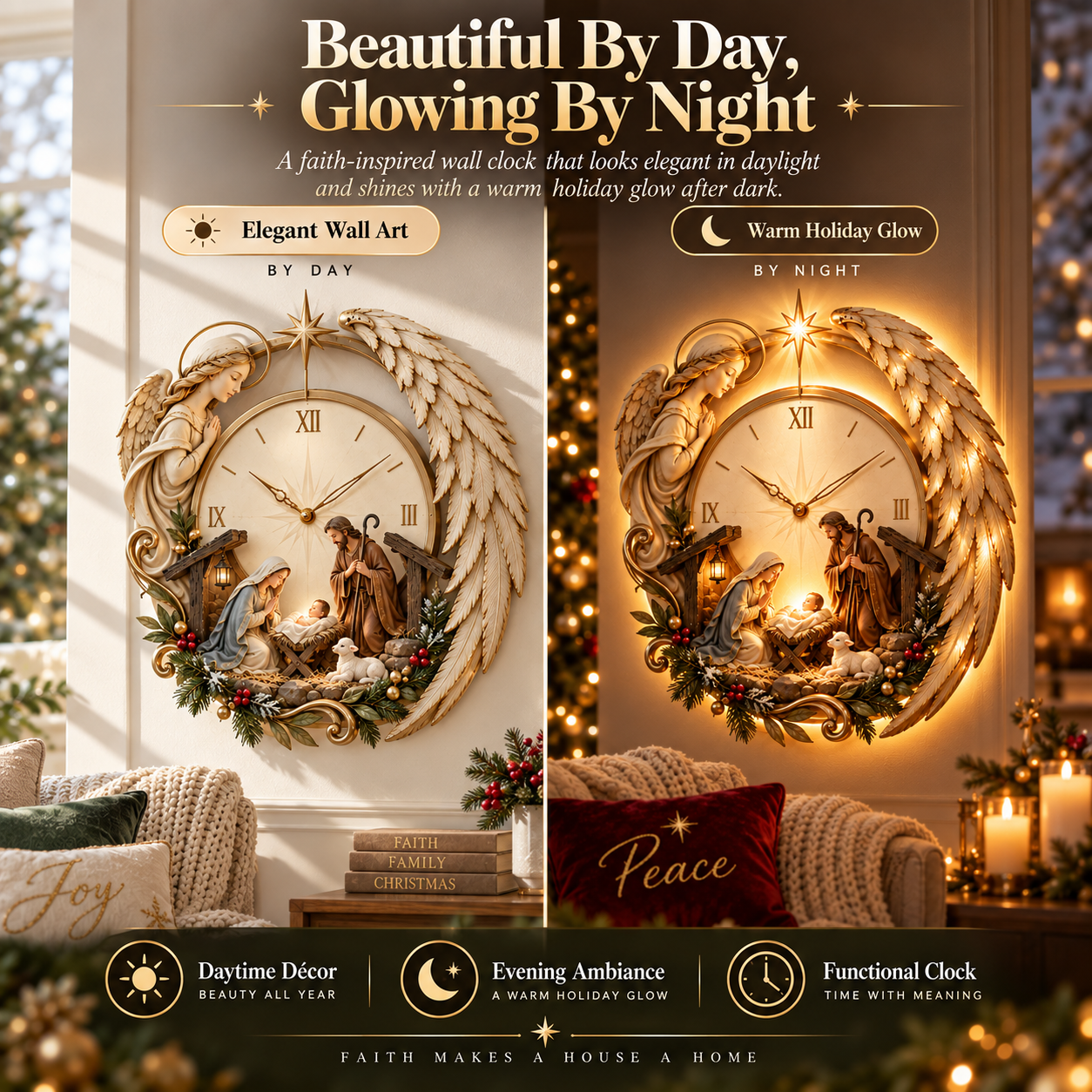 Bethlehem Angel Clock day and night
