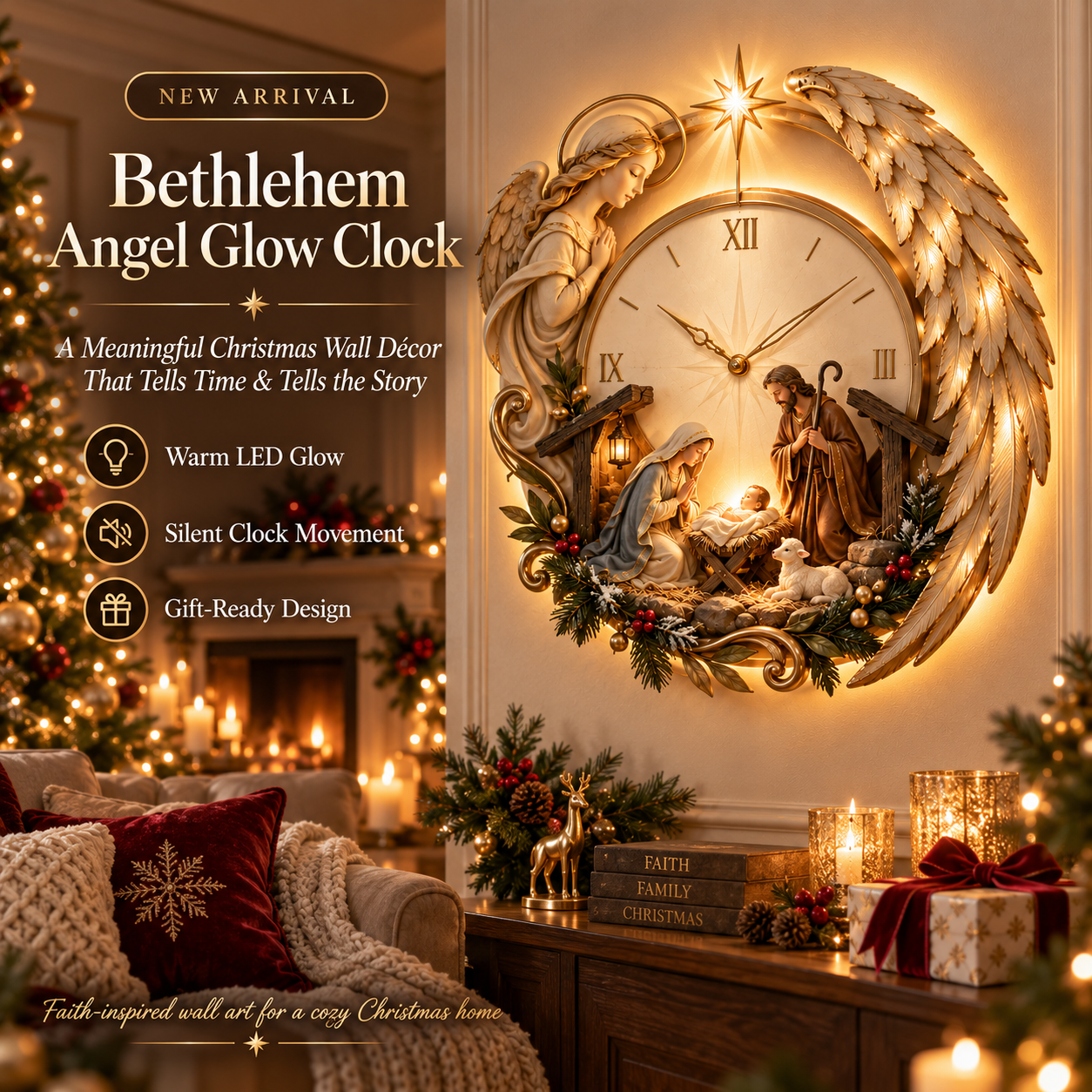 Bethlehem Angel Nativity Glow Clock