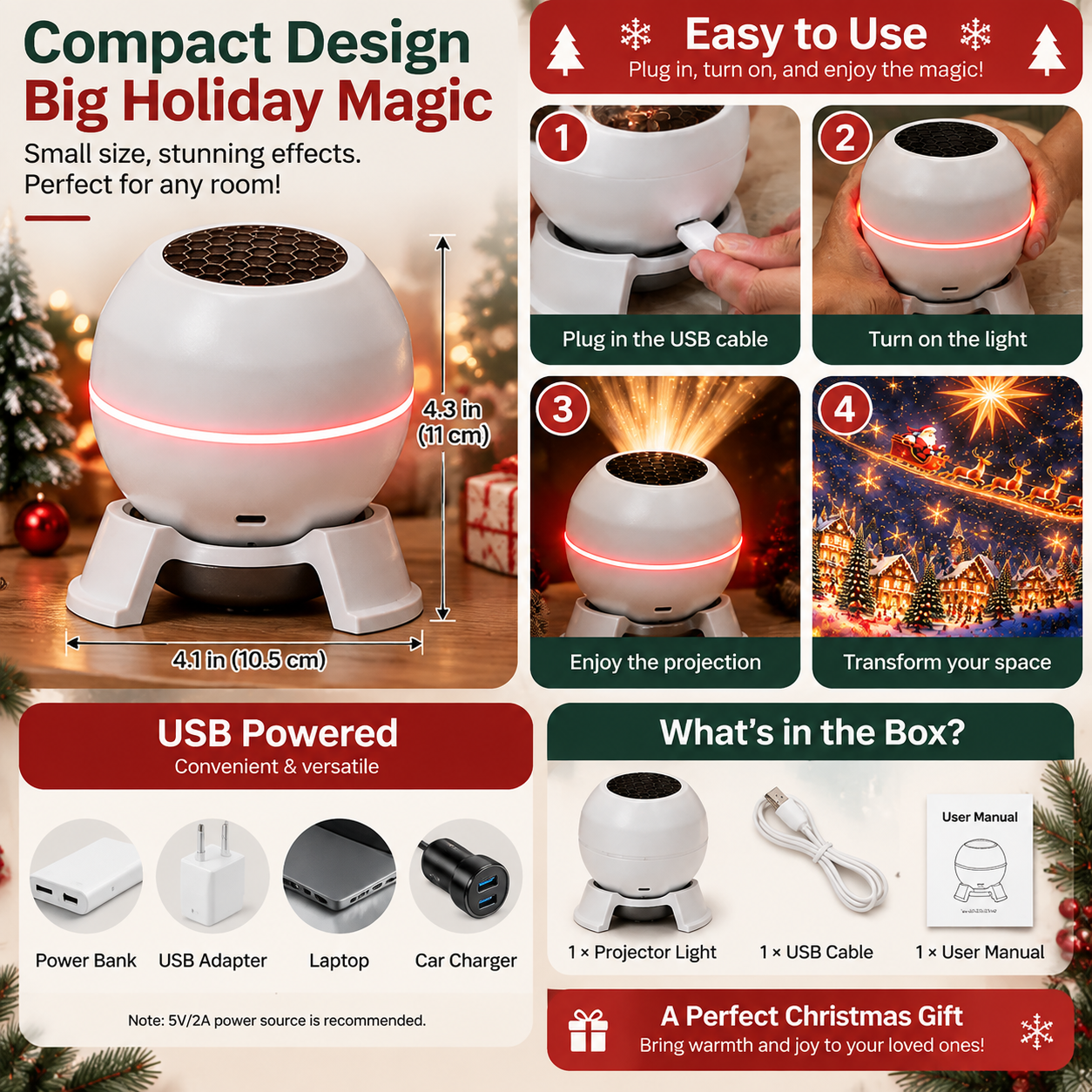 Christmas Projection Night Light gift scene