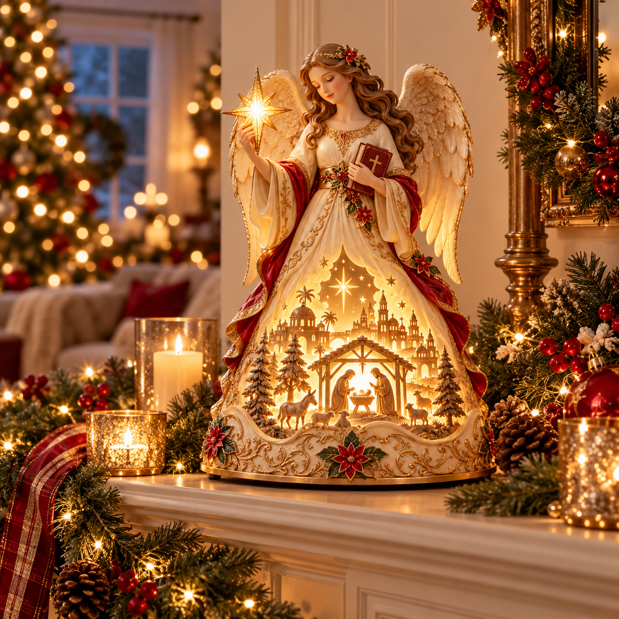 Angel of Bethlehem Christmas mantel decor
