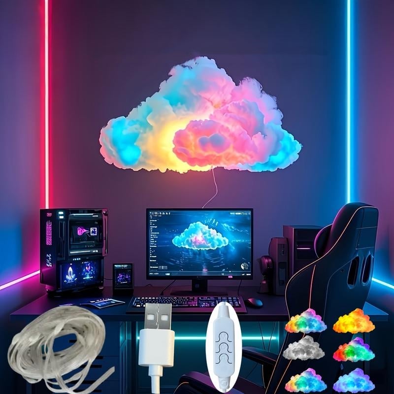 🎅Christmas Sale🎅Cloud Shape LED Night Light, USB Powered 3D Cloud Lamp Kit, Multi-Color Atmosphere Lighting for Bedroom & Gaming Room Decor