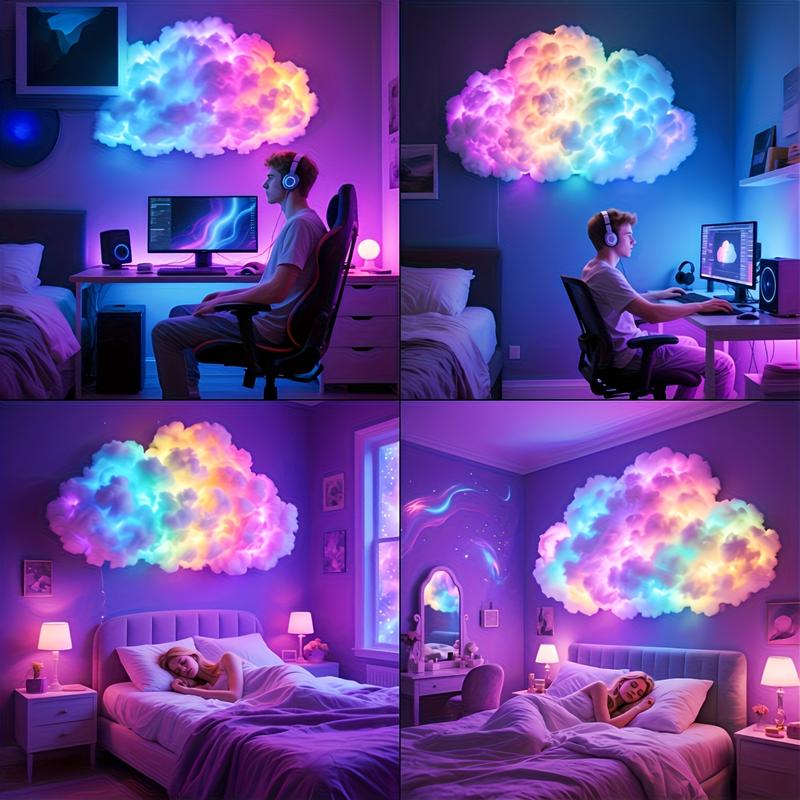 🎅Christmas Sale🎅Cloud Shape LED Night Light, USB Powered 3D Cloud Lamp Kit, Multi-Color Atmosphere Lighting for Bedroom & Gaming Room Decor