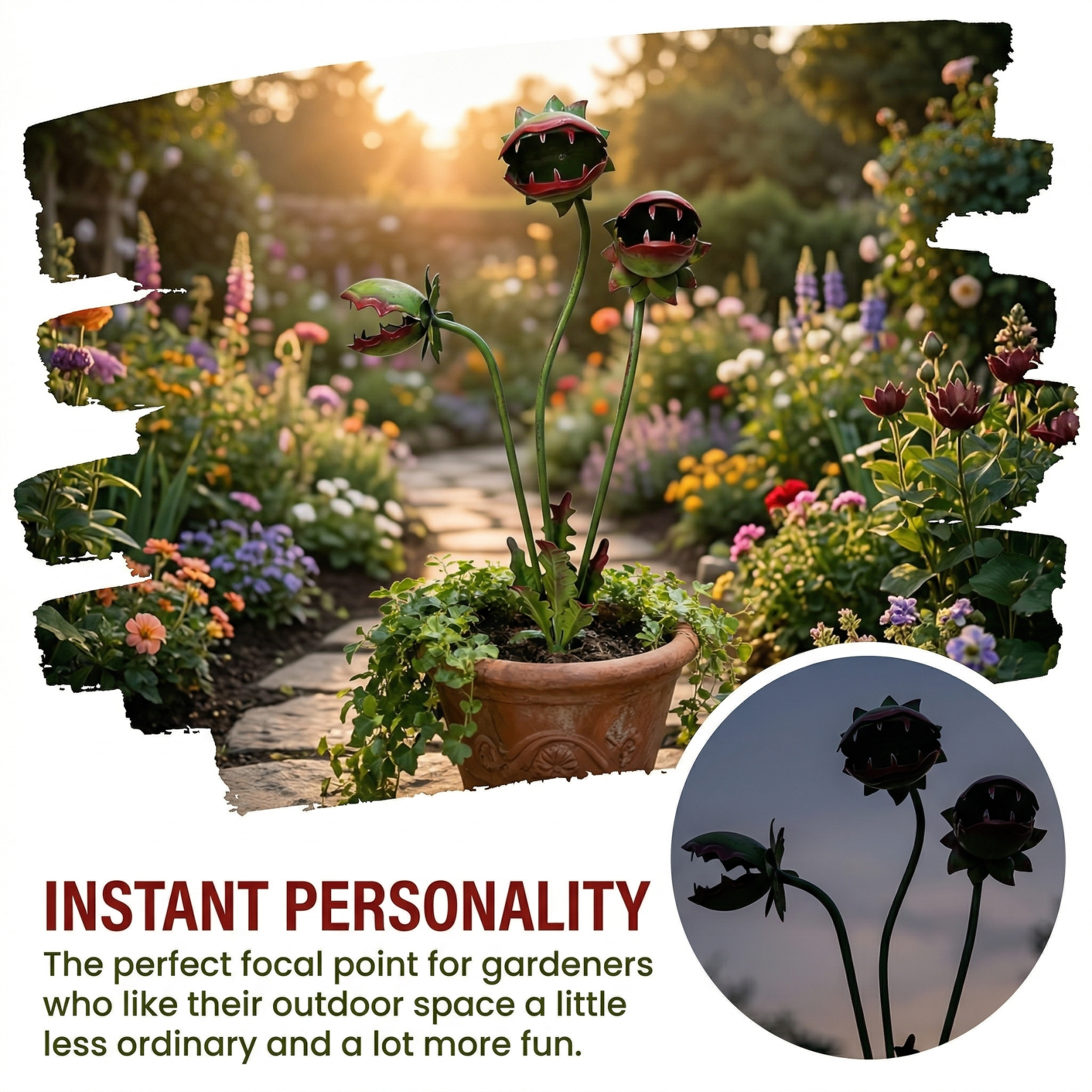 Whimsical Metal Carnivorous Plant Garden Stake