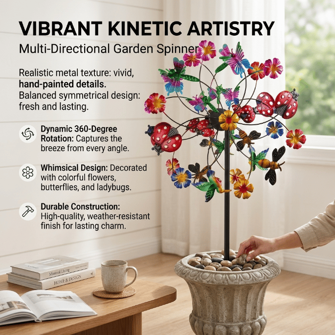 ☀️🌀Outdoors Wind Spinners with Decorative Flowers🌸(Includes bracket)87cm