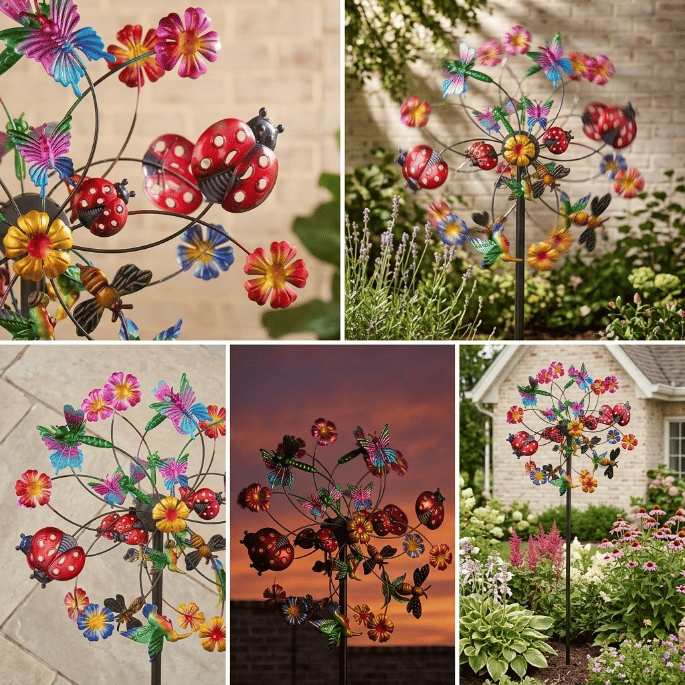☀️🌀Outdoors Wind Spinners with Decorative Flowers🌸(Includes bracket)87cm