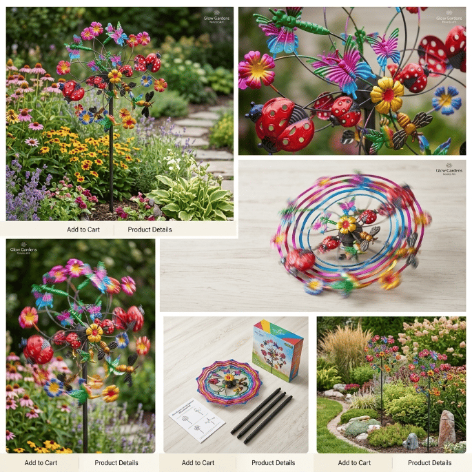 ☀️🌀Outdoors Wind Spinners with Decorative Flowers🌸(Includes bracket)87cm