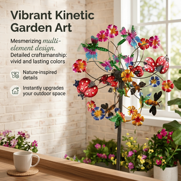☀️🌀Outdoors Wind Spinners with Decorative Flowers🌸(Includes bracket)87cm