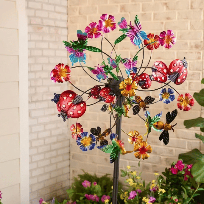 ☀️🌀Outdoors Wind Spinners with Decorative Flowers🌸(Includes bracket)87cm