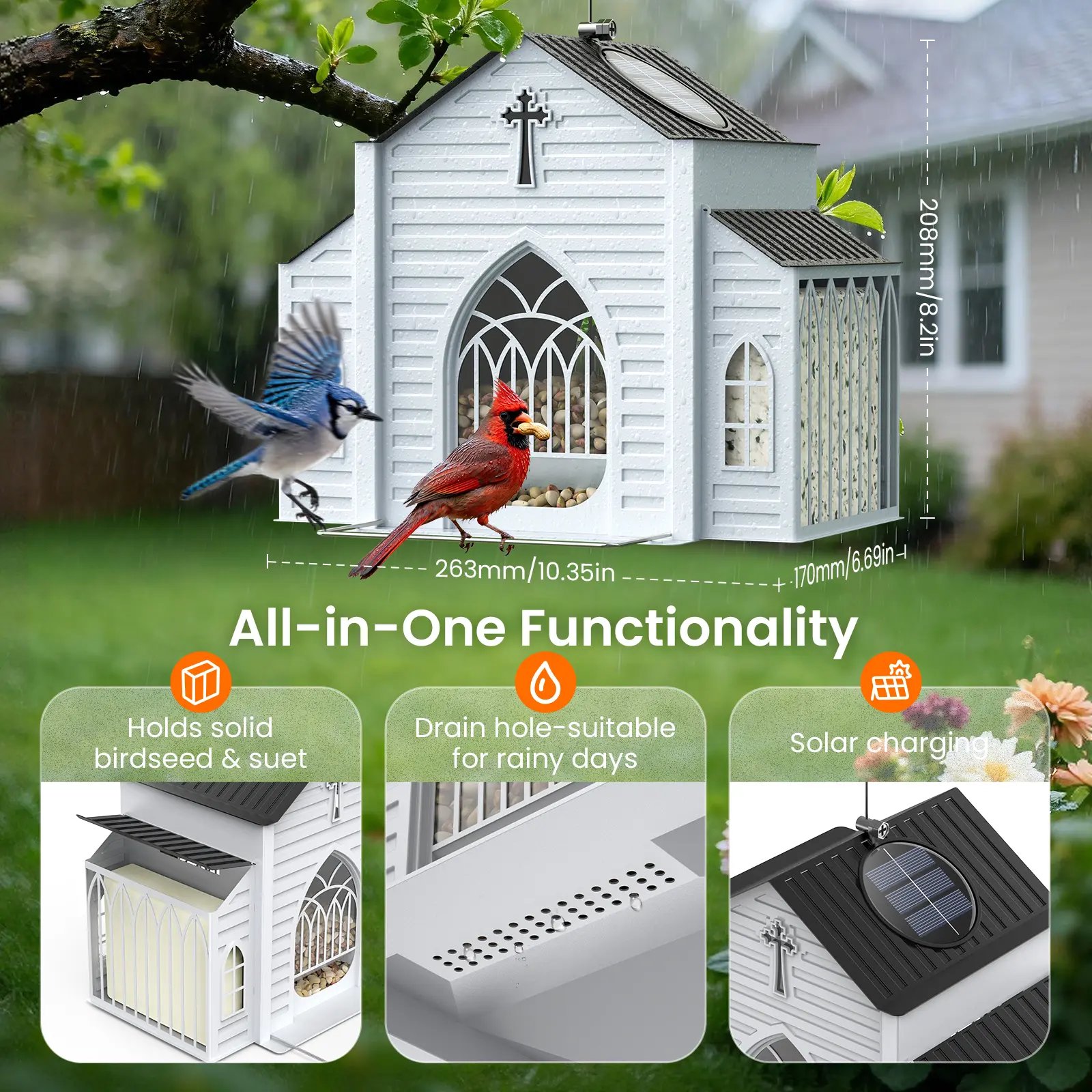 🔥Limited-time discount of 49%🔥Church-Shaped Metal Bird Feeder — With Solar Light🐦