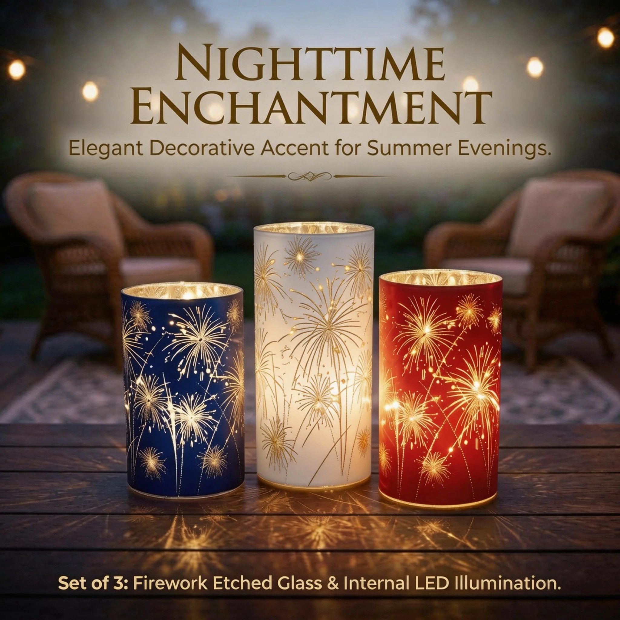 Celebration Firework Lanterns – Premium Patriotic Red, White & Blue Trio