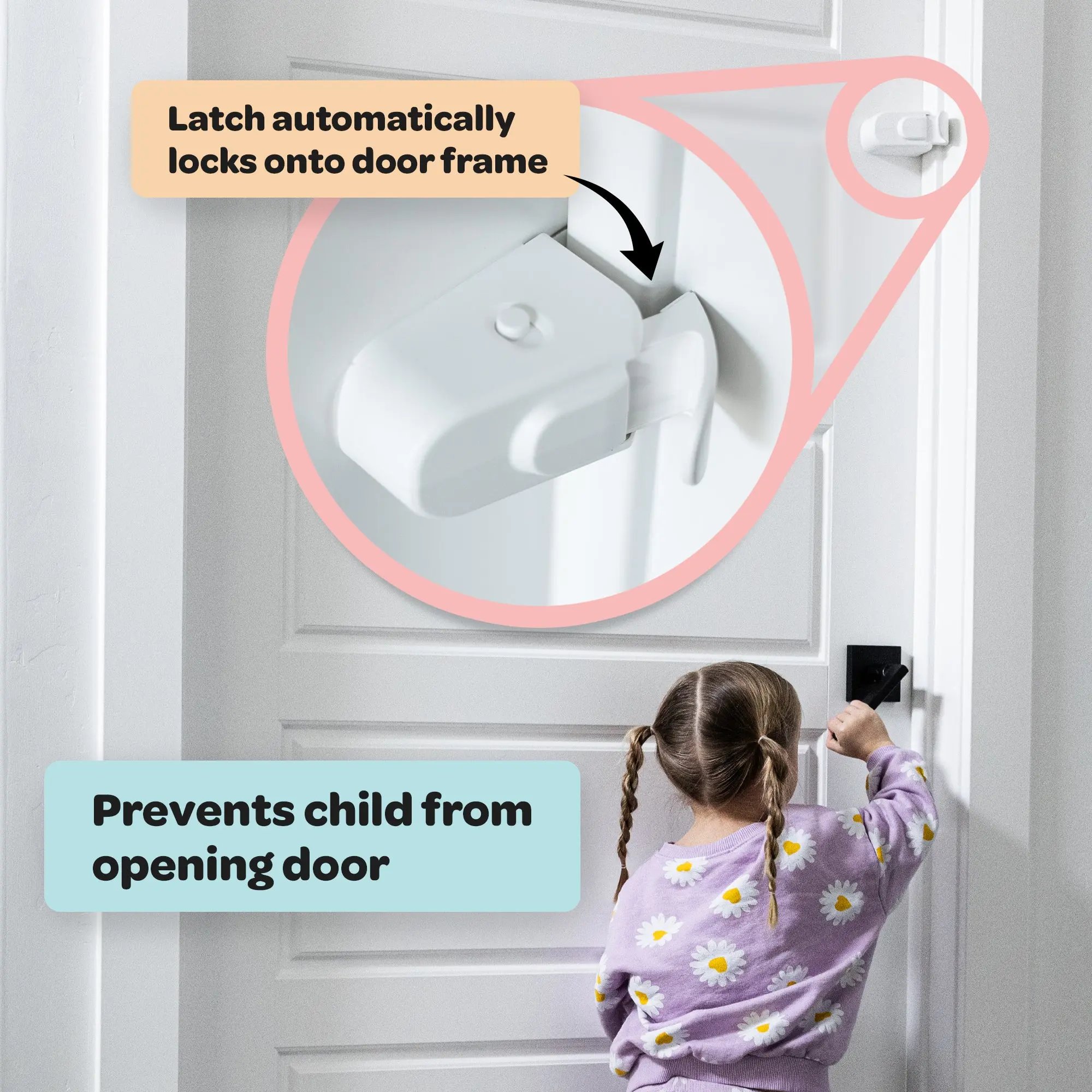 The Snap-On Door Lock Kids Can't Reach or Defeat - No Tools or Adhesives Required