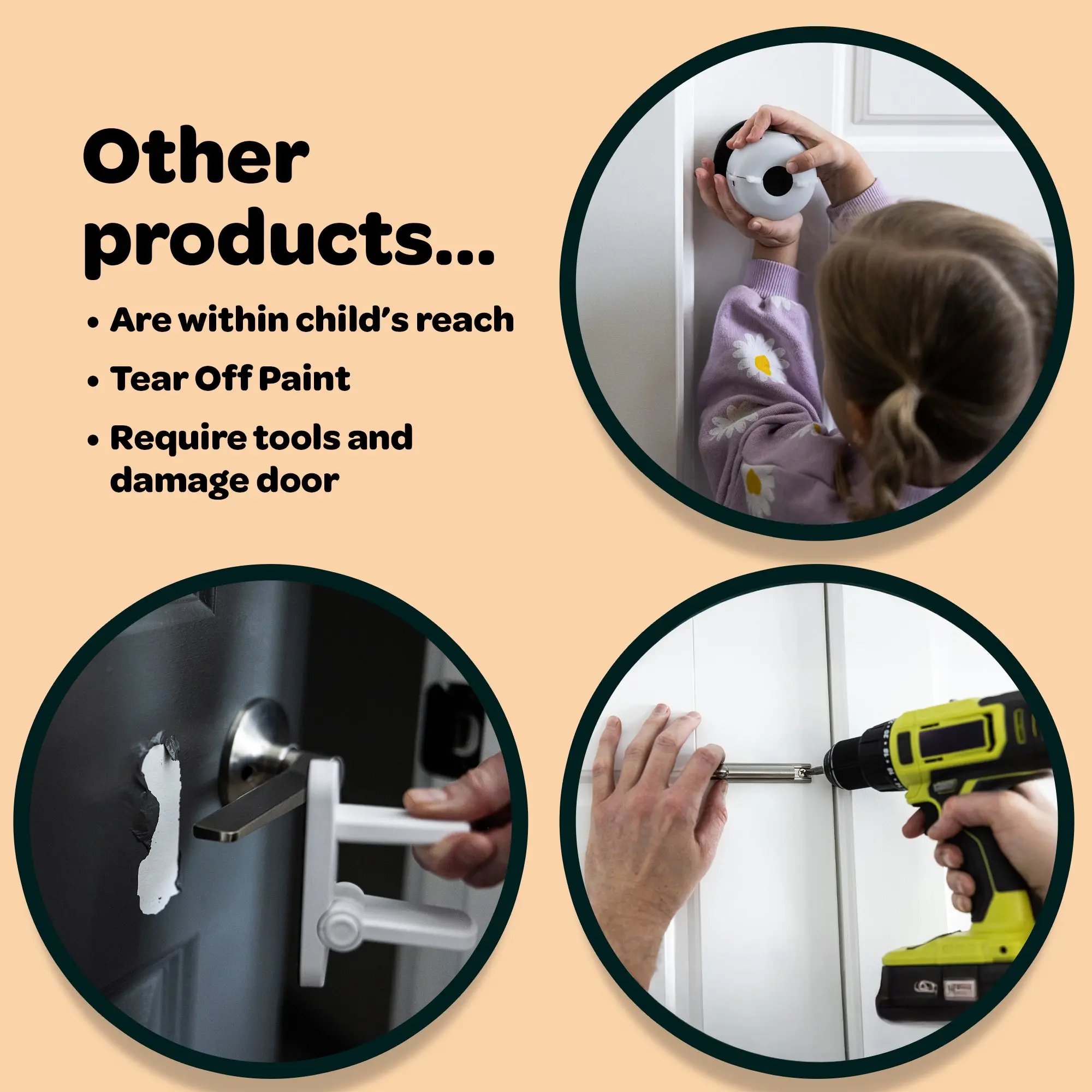 The Snap-On Door Lock Kids Can't Reach or Defeat - No Tools or Adhesives Required