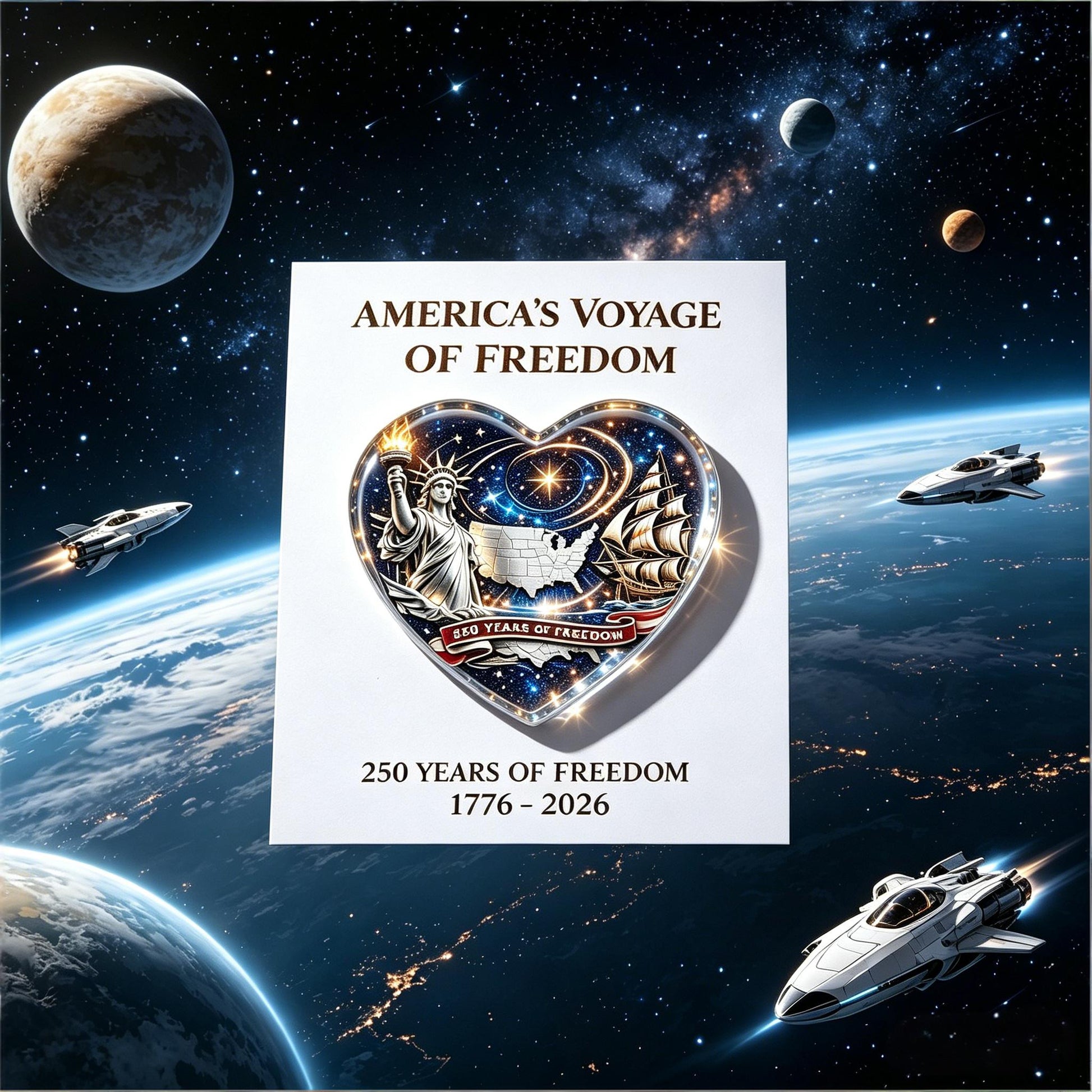 America's Voyage ofFreedom 250th AnniversarHeart Keepsake