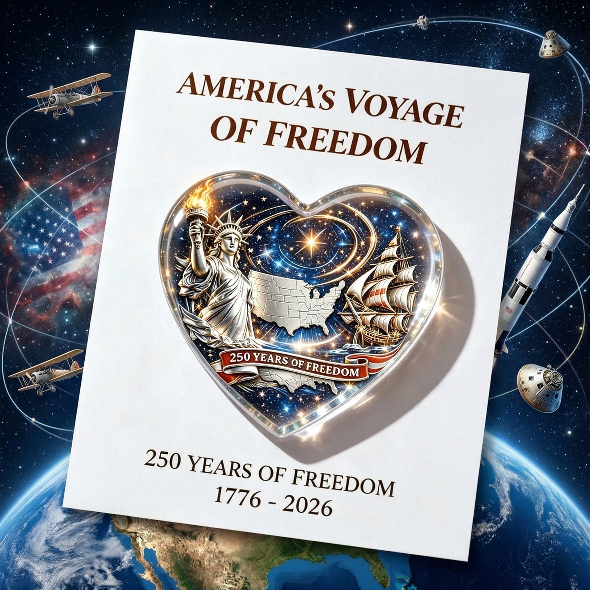 America's Voyage ofFreedom 250th AnniversarHeart Keepsake
