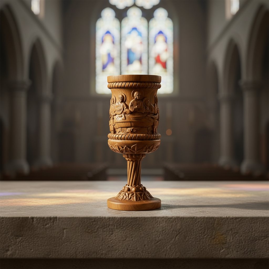 Boxwood "Last Supper" Chalice Hand-Carved Communion Cup | Eternal Symbol of Redemption & Fellowship