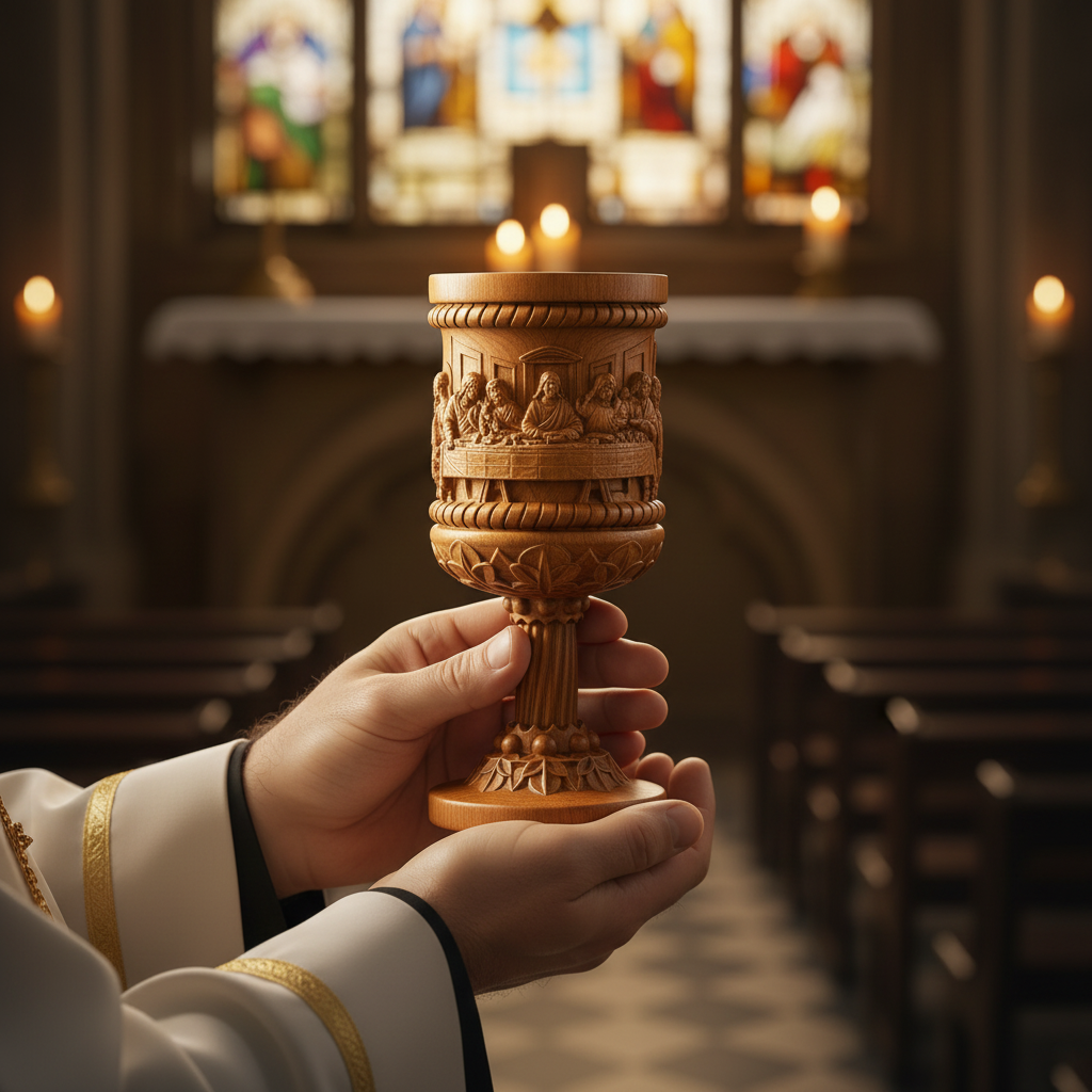 Boxwood "Last Supper" Chalice Hand-Carved Communion Cup | Eternal Symbol of Redemption & Fellowship
