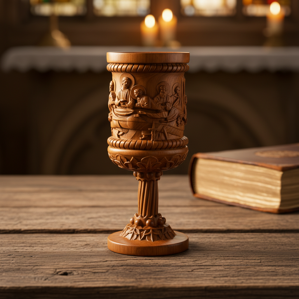 Boxwood "Last Supper" Chalice Hand-Carved Communion Cup | Eternal Symbol of Redemption & Fellowship