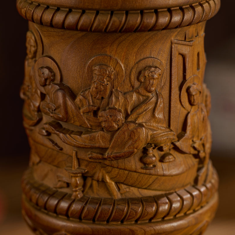 Boxwood "Last Supper" Chalice Hand-Carved Communion Cup | Eternal Symbol of Redemption & Fellowship