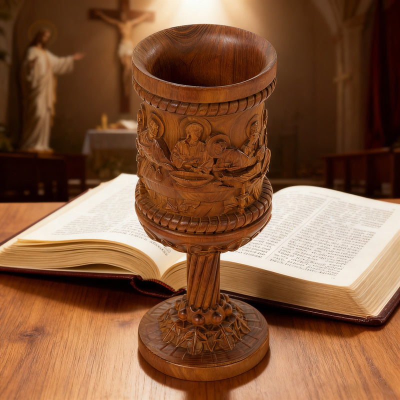 Boxwood "Last Supper" Chalice Hand-Carved Communion Cup | Eternal Symbol of Redemption & Fellowship
