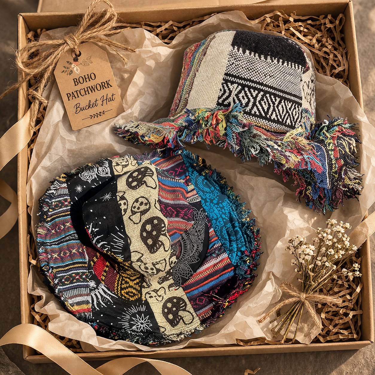 🔥Last Day 50% OFF - 🎩Frayed Patchwork Bucket Hat(✨Shapeable Brim One-of-a-Kind Style}