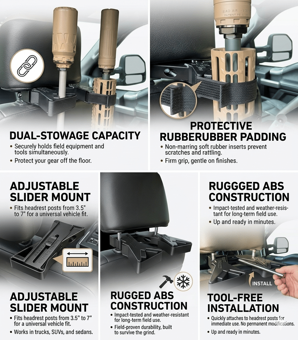 🔥Last Day 49% OFF - The Ultimate Universal Seat Back Gun Rack | Adjustable Vehicle Rifle
